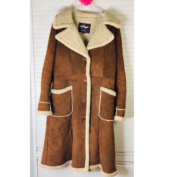 Maxima Wilsons Women Trim Suede Leather Long Coat - Picture 3 of 10